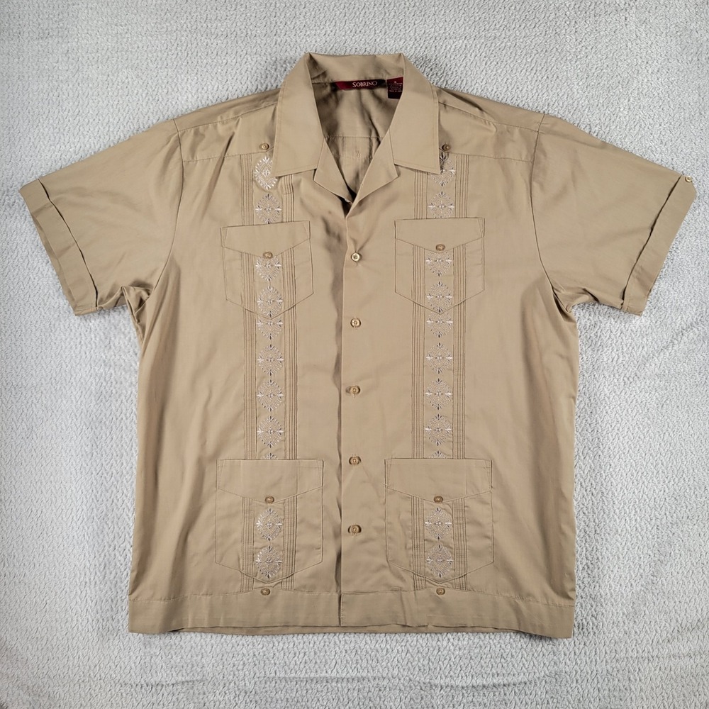 Sobrino 4 pocket tan short sleeve button front shirt size XL